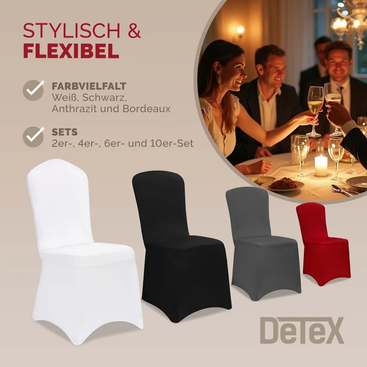 DETEX® 4er Set Stretch Hussen Weiß Hochzeit Stuhl Bezug – Bild 8