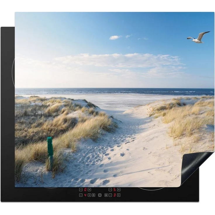 MuchoWow Herd-Abdeckplatte Düne - Möwe - Strand - Meer - Sonne, Vinyl, (1 tlg), Abdeckung Induktionskochfeld Schutzmatte, Küche Deko, 65x52 cm – Bild 1