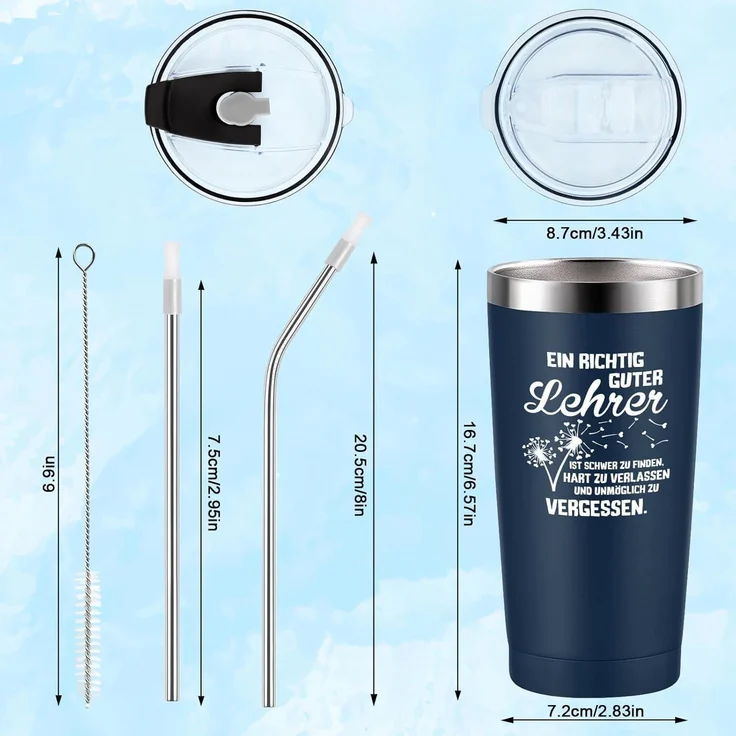 Livole Lehrerin Geschenk Thermobecher 600ml Edelstahl Becher to go Blau Rosa – Bild 7