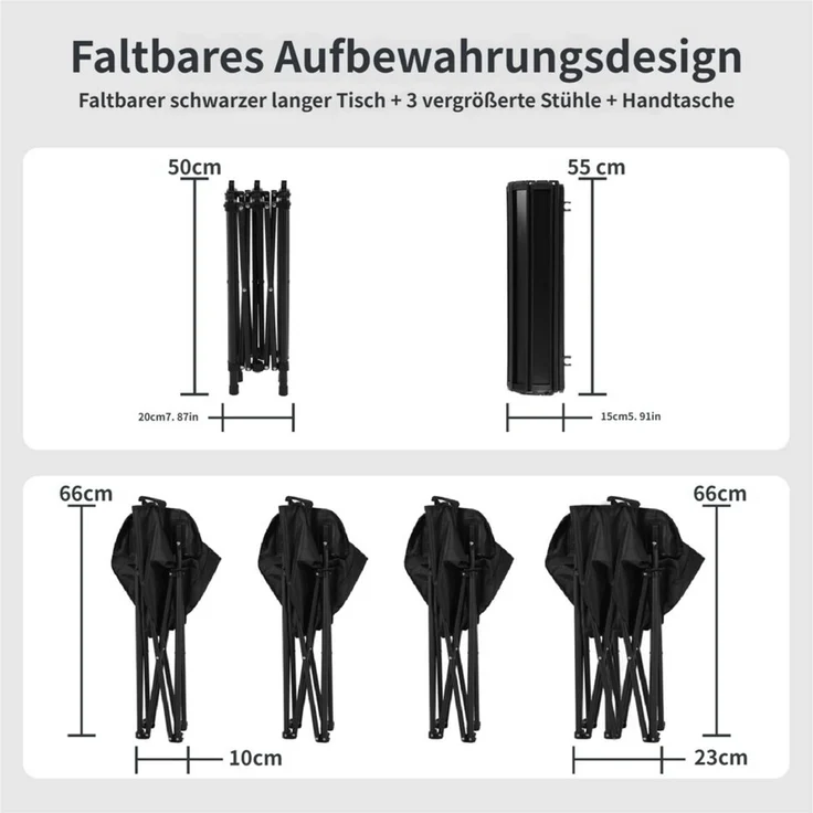 Rutaqian Campingtisch Klapptisch mit Stühlen, Campingtisch mit Stühlen Set faltbar, 1 Tisch + 3 Sessel (2 Einzel, 1 Doppel) für Garten, Picknick, Festival – Bild 3