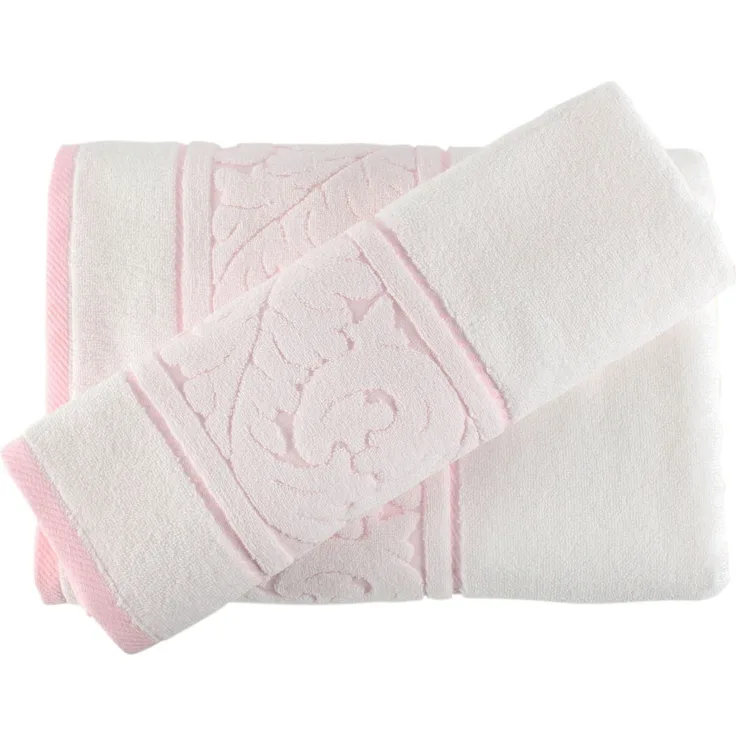 Handtuchset (2 Stück), 'Sultan ', Weiß, Rosa