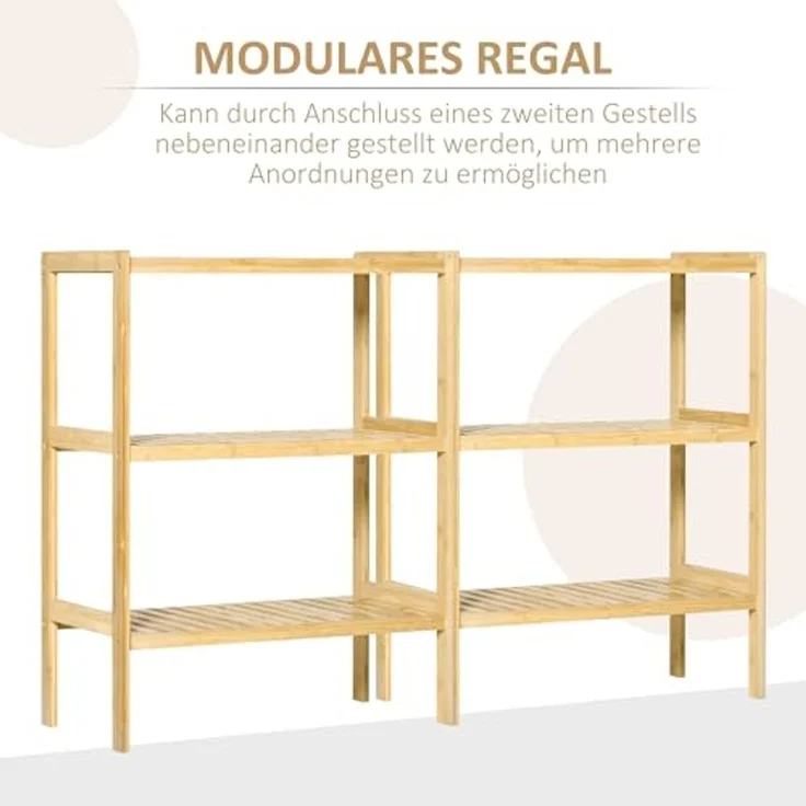 HOMCOM Standregal Küchenregal mit 3 Ebenen, Bambusregal, Mehrzweckschrank 1-tlg, für Wohnzimmer, Natur – Bild 5