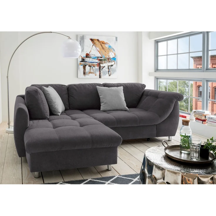 Ecksofa Schlafcouch L-Garnitur Bettkasten Ottomane links Mikrofaser Anthrazit – Bild 2