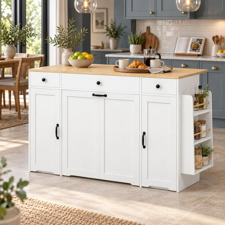 Sideboard 136 x 65 x 90 cm aus MDF in Weiß und Natur mit 3 Schubladen und 2 Türen – Bild 3
