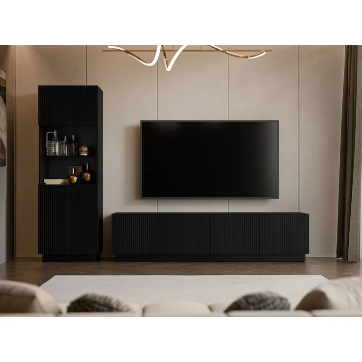 Wohnzimmer-Set Liwerio I (Farbe: Schwarz)