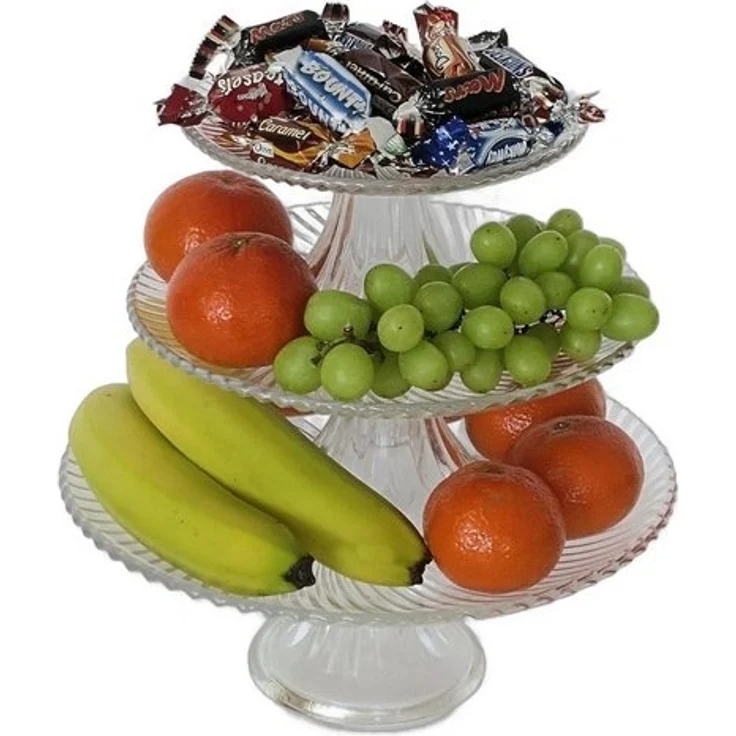 Dekoleidenschaft Etagere 3-stöckig, 3er Set Glasteller mit Fuß, Gebäcketagere, Servierschale, Glas, Obstständer, Glasetagere, Servierplatte, Gebäckschale – Bild 3