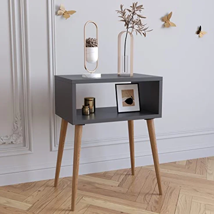 VCM Nachttisch Singol, skandinavisches Design mit offenem Fach, 45 x 30 x 60 cm – Bild 2