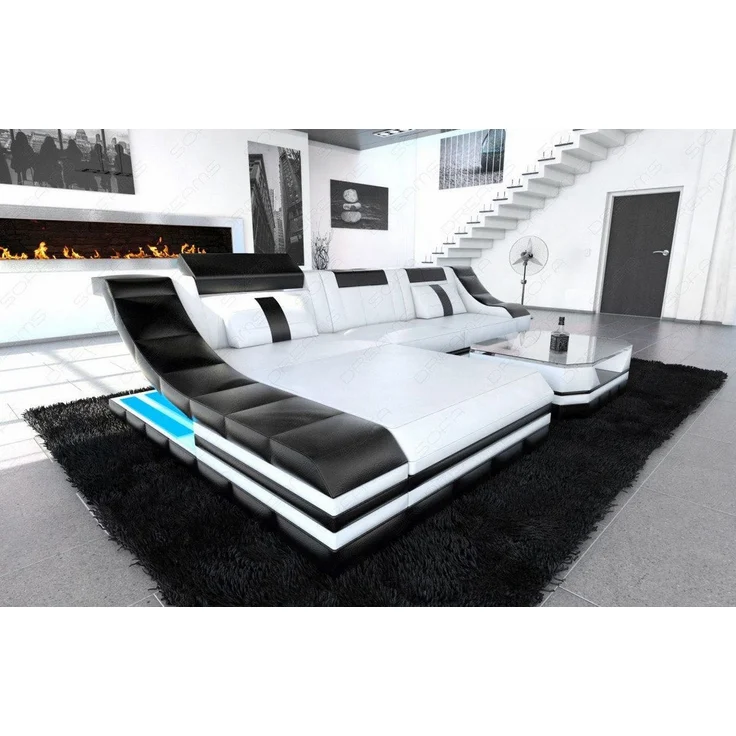 Couch Turino L Form in Leder - Ledermix - weiß-schwarz - Links – Bild 3
