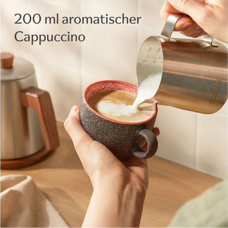 Cosumy Cappuccinotasse Cappuccino Tassen mit Untertassen 4er Set rot, 8-tlg, Keramik, 200 ml Steingut mit reaktiver Glasur - hält lange warm – Bild 4
