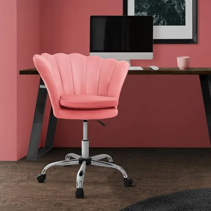 ML-DESIGN Drehstuhl Rosa, Samtbezug mit Muschel-Design, ergonomisch, höhenverstellbar, 68x90x68 cm