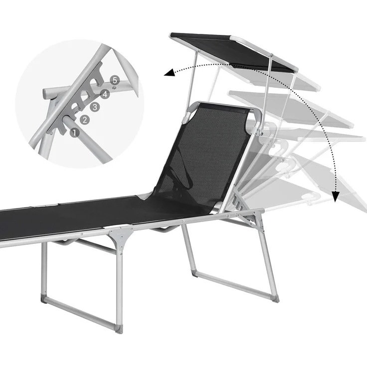 Songmics Sonnenliege verstellbar und klappbar, Aluminium / Kunstfaser Schwarz, 65 x 200 x 48 cm – Bild 4