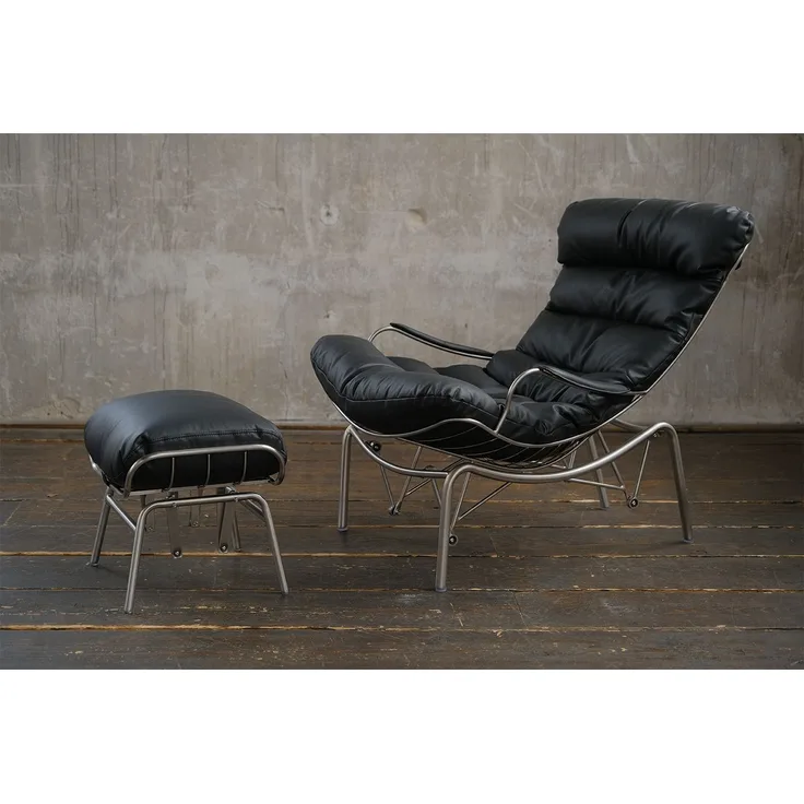 KAWOLA Relaxsessel ROWA Sessel Leder schwarz inklusive Hocker 88 x 103 x 77 cm