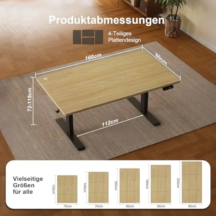 JUMMICO Schreibtisch elektrisch höhenverstellbar mit Kabelwanne & USB-Buchse, Beige, 160x80 cm – Bild 4