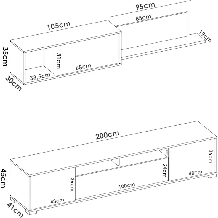 Dmora Abbete Wandsystem, TV-Ständer-Wohnzimmerset, Mehrzweck-Wohnzimmermöbel, 200x41h180 cm, Glänzendes Weiß und Anthrazit – Bild 3