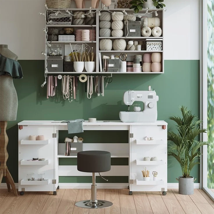 Nähtisch Carmen Weiß 160 x 80.2 cm mit 6 Regalfächer Vicco – Bild 2