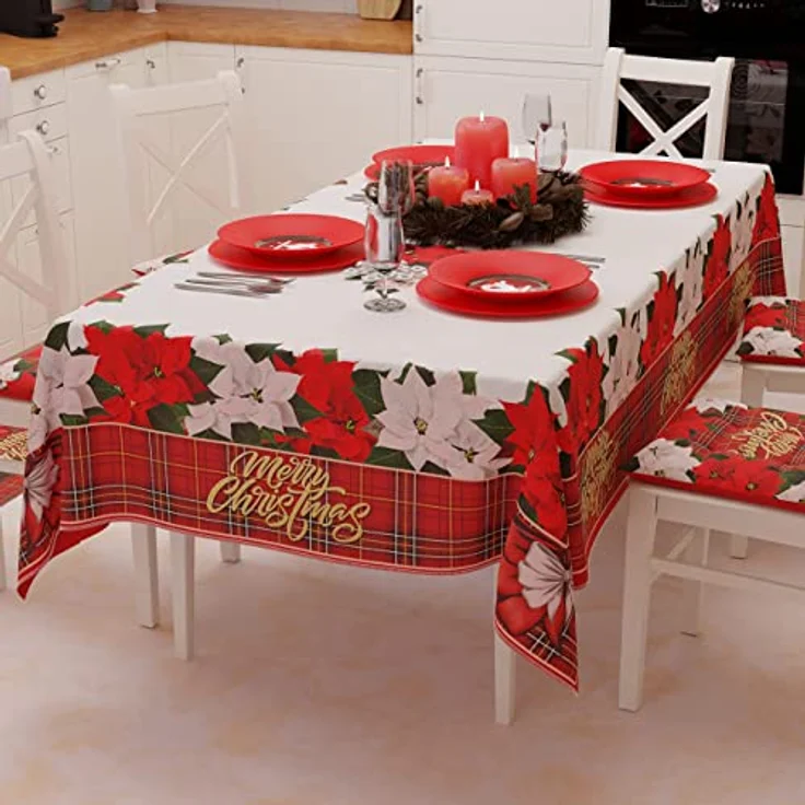 PETTI Artigiani Italiani Weihnachtstischdecke, schmutzabweisend, rechteckig, für Küche, Blumendesign, 12 Sitzplätze (140x240 cm), hergestellt in Italien – Bild 2