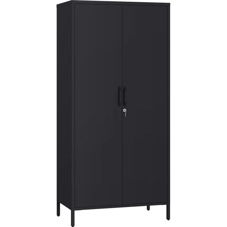 STEELSØN 'Menkent' Outdoor Metallschrank, Doppeltür mit Schloss, schwarz, 170x80x45 cm, mit 6 Einlegeböden, 8 höhenverstellbare Fächer – Bild 11