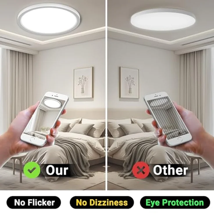 LQWELL Deckenleuchte LED Deckenlampe, IP44 Wasserfest Badlampe Rund Flach 12W 3000K 4000K 6000K 1320LM Modern Schlicht Lampe Dünn für Wohnzimmer Badezimmer Schlafzimmer Küche, 180 * 18mm – Bild 4