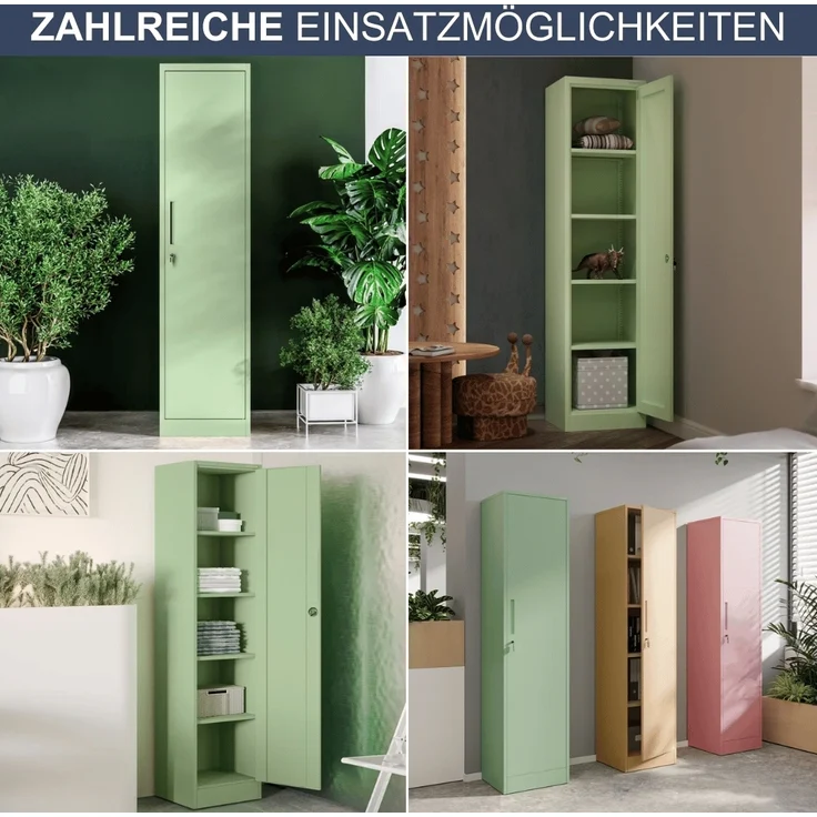 Aktenschrank abschließbar KADO - 5 Ebenen verstellbar, Flügeltüren | Metallschrank Werkstatt Mehrzweckschrank Büroschrank aus Stahl Werkzeugschrank, 185x45x40cm Pastellgrün – Bild 6