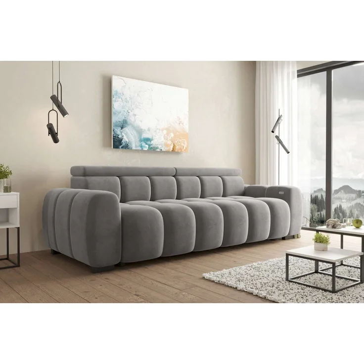 99rooms Alessio Bigsofa Velours TIFFANY Silber mit Sitztiefenverstellung