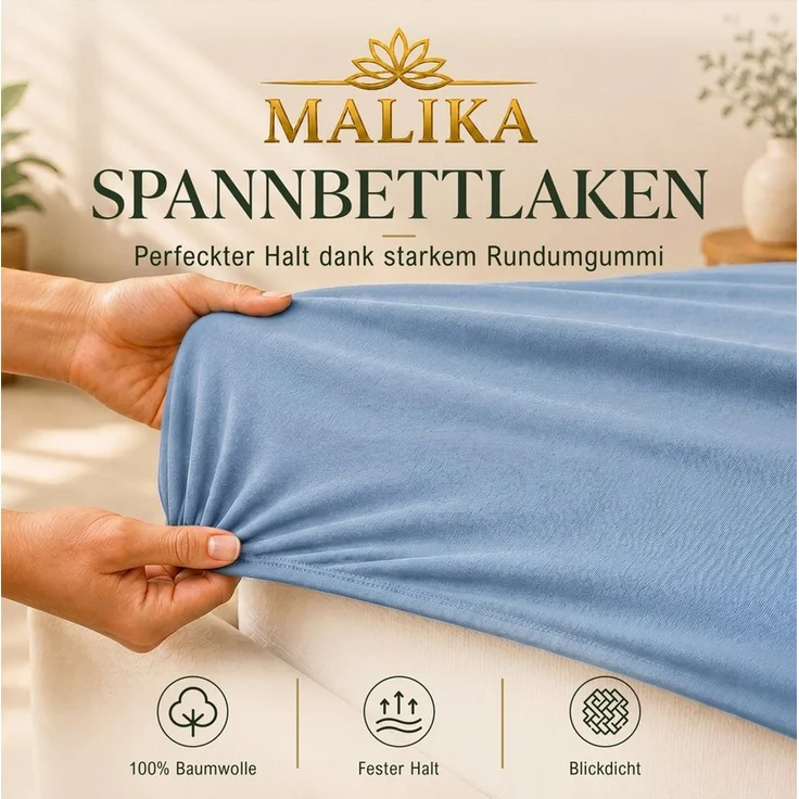 Malika Spannbettlaken aus 100% Baumwolle, 90-100x200, Blau, Jersey Baumwolle, Gummizug: Ja, (1 Stück), Allergikergeeignet, Pflegeleicht und Atmungsaktiv – Bild 2