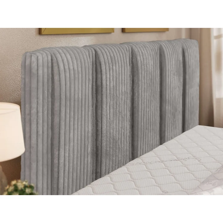 Polsterbett SAVINO CLASSIC mit Bettkasten und Lattenrost Doppelbett 160 x 200 cm mit hohem Kopfteil Stauraumbett Bett mit Gasdruckfeder - Hellgrau Cord – Bild 5