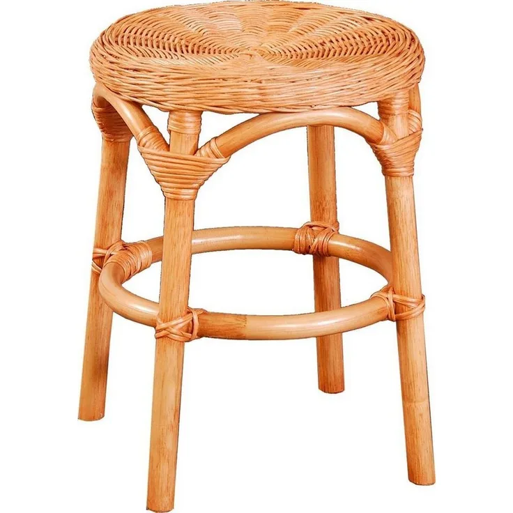 Krines Home Badhocker Hocker aus natürlichem Rattan Rattanhocker Beistell-Hocker Rund Ø 34cm, Schemel Badhocker