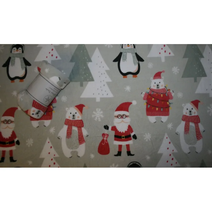 Casa Colori Weihnachts-Fleece Decke mit Pinguin & Santa