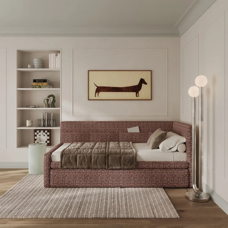 Selsey 'Nesmi' Polsterbett mit Bettkasten, Webstoff Braun, 90x200 cm – Bild 3