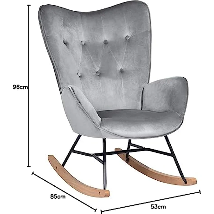 Möbel, Cosy Epping Velvet Dark Grey, Schaukelstuhl, Freizeitstuhl und Ruhe, Velours, Grau, für Wohnzimmer, Esszimmer, Füße aus Holz, Metall, 68 x 87 x 98 cm – Bild 8