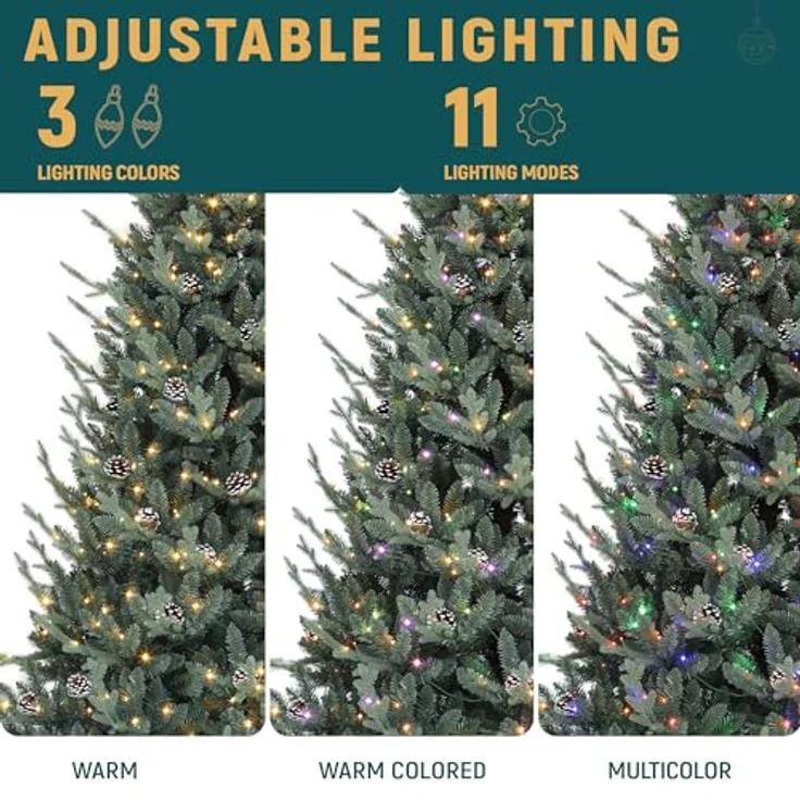 YITAHOME 180cm Weihnachtsbaum mit Fernbedienung, Vordekorierter Künstlicher Weihnachtsbaum mit Scharniertechnologie, 1176 Gemischte PE/PVC-Spitzen, 35 Tannenzapfen, 300 Lichter & 11 Lichtmodi – Bild 7