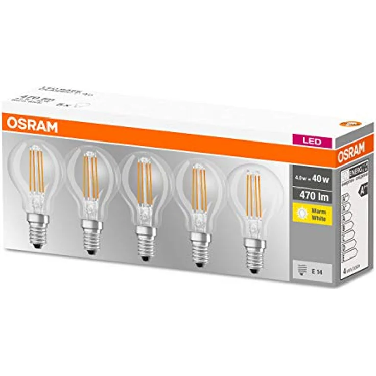OSRAM LED-Lampe E14 P40 4W Filament warmweiß, 470lm, 5er Pack, nicht dimmbar – Bild 6