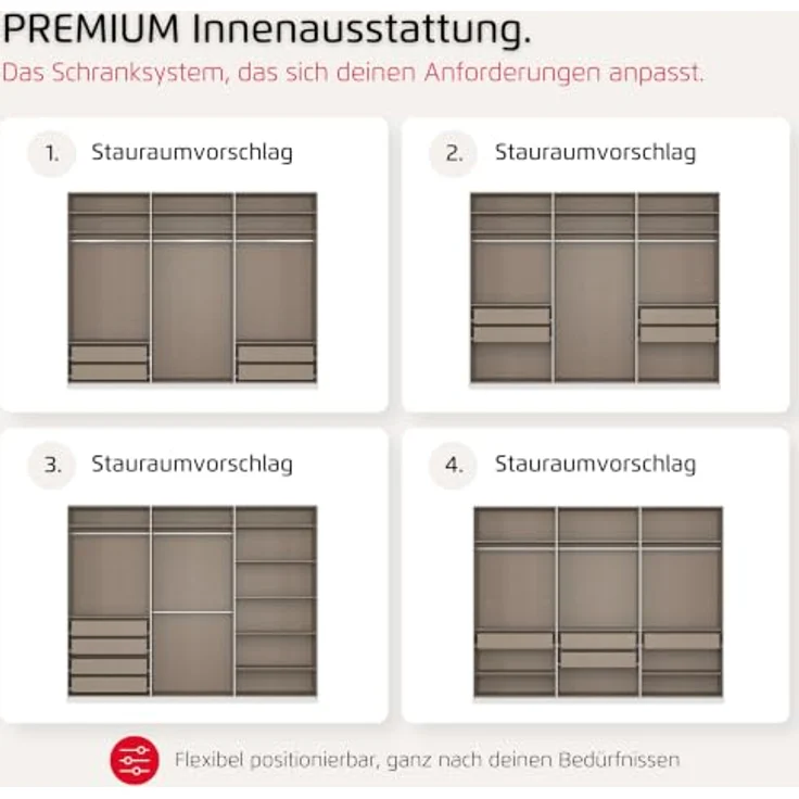 Rauch Möbel LUNIK, Kleiderschrank, Farbe Fango, Breite 271 cm | Schrank mit patentiertem Schnellmontagesystem, 6-türig, Push-to-open-Funktion, Zubehör Premium, Schlafzimmer, Garderobe – Bild 7
