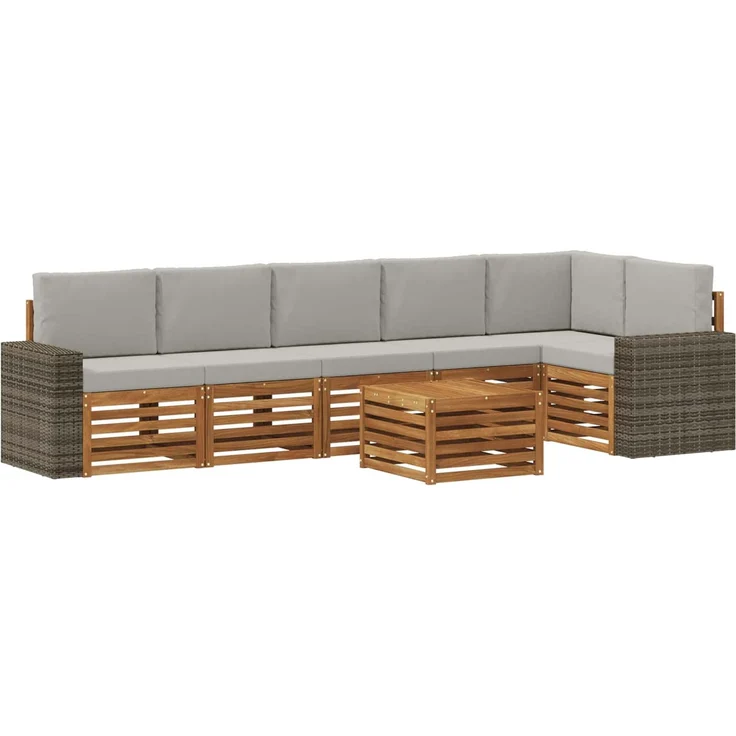 vidaXL Outdoor-Sofagarnitur 7 stk. 6-Sitzer Natur und Hellgrau 3384457 – Bild 2