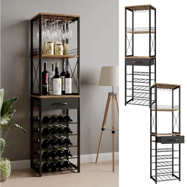 Weinregal Porto Eiche rustikal 40 x 147.5 cm mit Schublade Vicco – Bild 2
