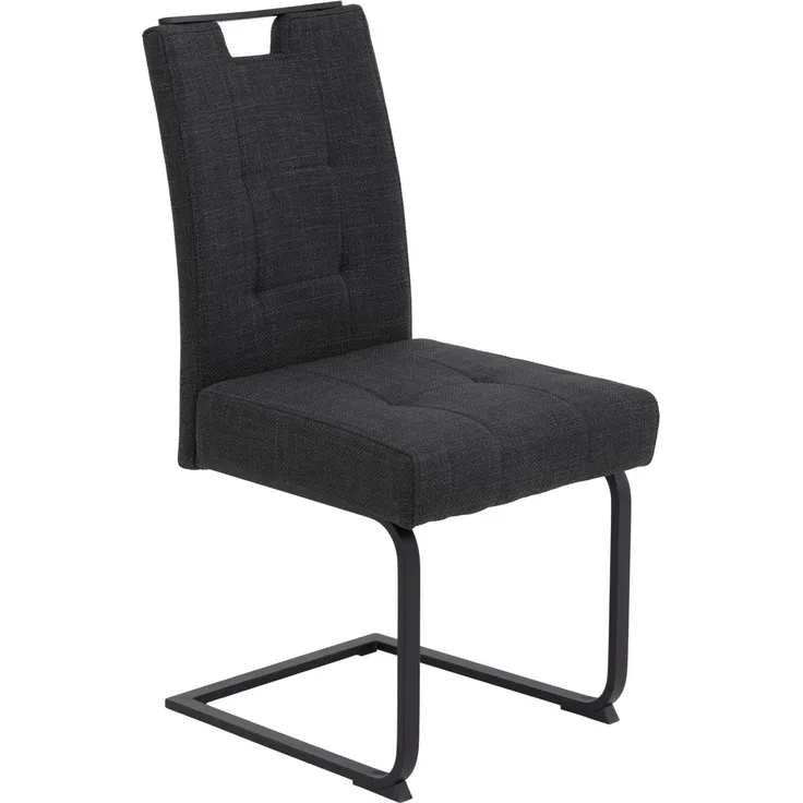 Hela Tische, Freischwinger Esszimmerstuhl Wien, Bezug Webstoff Anthrazit, Griffleiste, Komfortsitz Federkorb, XL-Breite, 140kg belastbar, Oeko-Tex