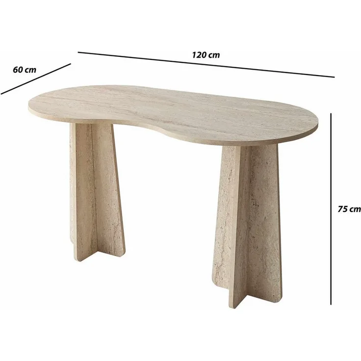Skye Decor Schreibtisch Infini, multifunktional mit fest montierter Tischplatte, 120 cm, travertin