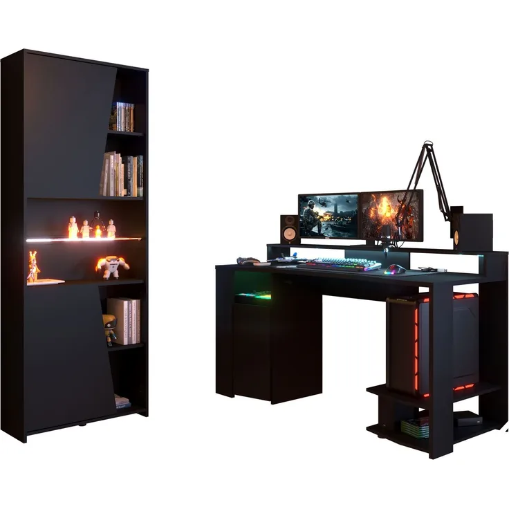 Gaming Schreibtisch Parisot Gaming 2-tlg. Holznachbildung Schwarz