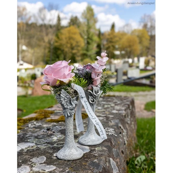 matches21 HOME & HOBBY Dekovase Grabvasen verziert Grabschmuck 2er Set Friedhofsvasen Ø 6x17 (2 St) – Bild 2