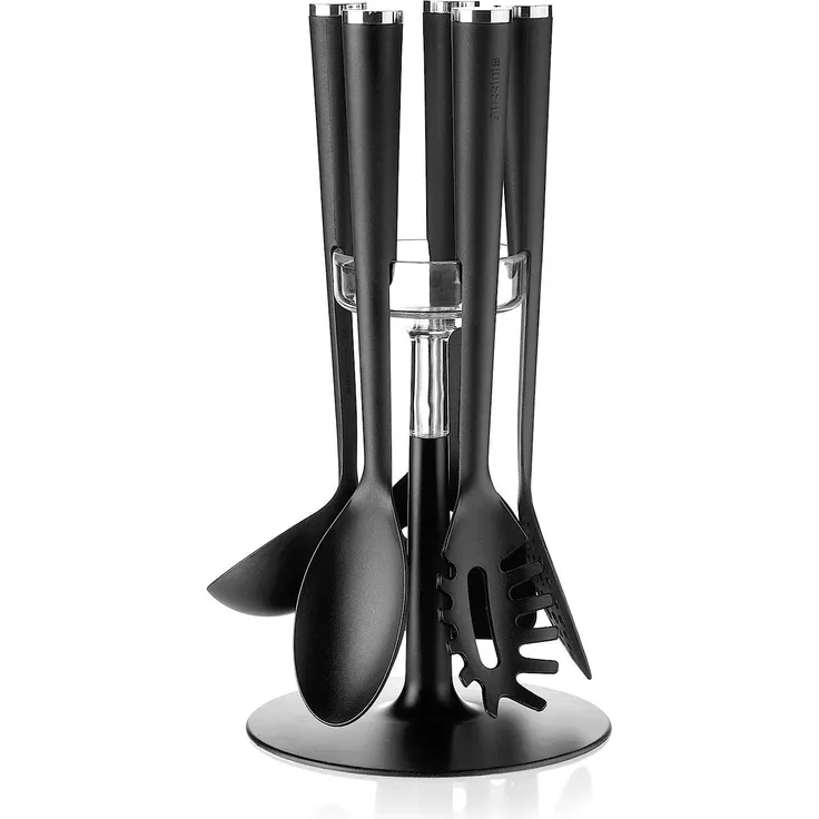 Guzzini Cooking Schöpflöffel-Set, antihaftbeschichtet, mit Basis, Attila Veress, 19x35 cm, verchromt