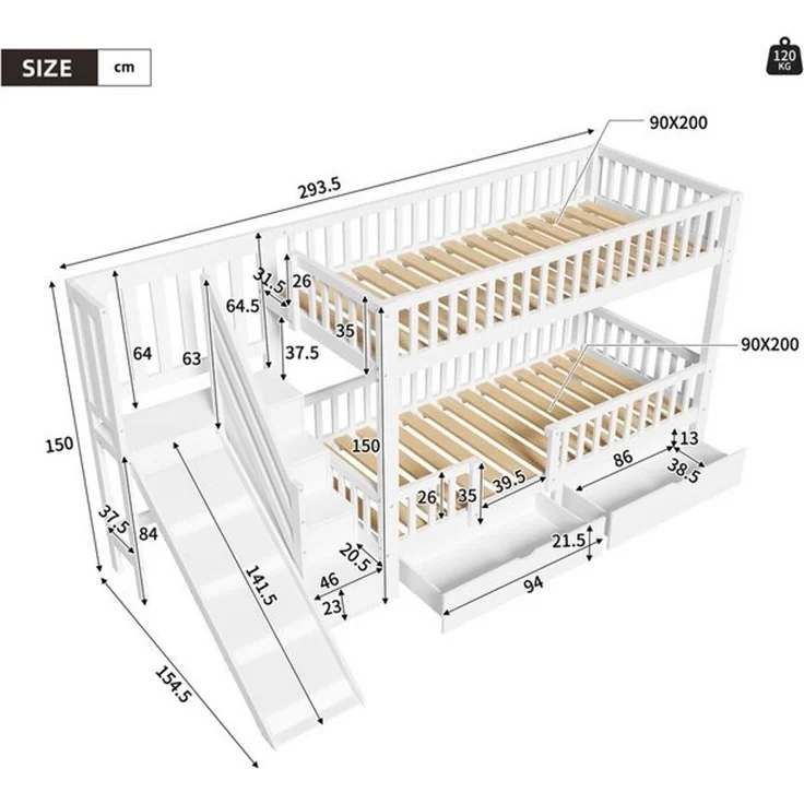 Odikalo Etagenbett Kinderbett,mit Rutsche,und magnetischer Tür,ohne Matratze,weiß,90*200 – Bild 4