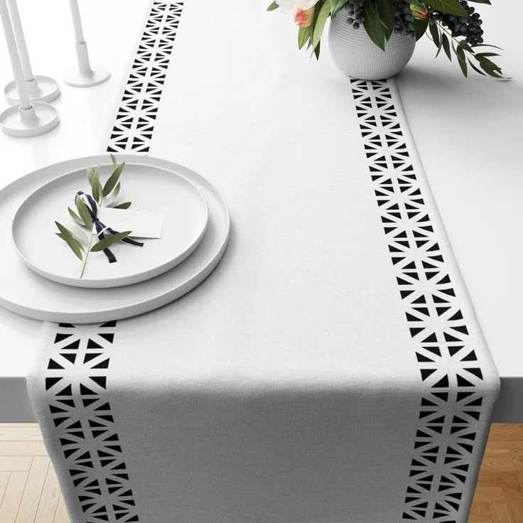 Tischläufer für Zuhause und Garten mit Laserschnittmuster, 140x40 cm aus Polyester Weiß – Bild 3