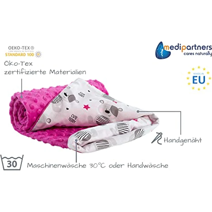 Medi Partners Babydecke Baby Decke Neugeborenen - Kuscheldecke Geschenk Babydecken 75x100cm für Kleinkinder Mädchen Krabbeldecke Kinderbett Kinderwagen 100% Baumwolle (Teddy mit dunkelrosa Minky) – Bild 3