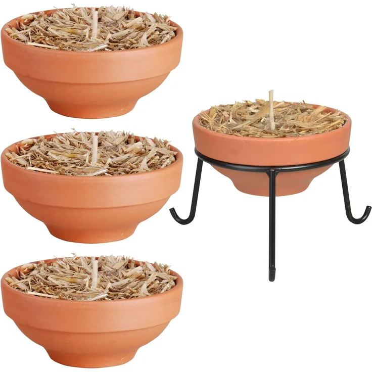 Feuertopf Set 4 Schalen 1 Ständer für Garten Terrasse Balkon Stimmung Licht