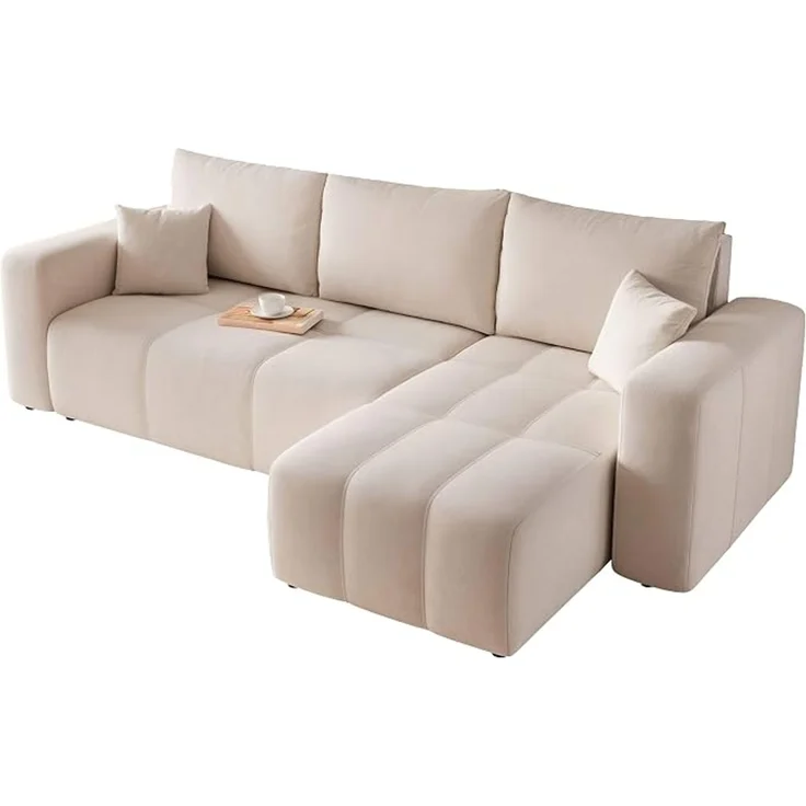 Ecksofa mit Schlaffunktion und Bettkasten 248 x 145 cm Creme – Bild 1
