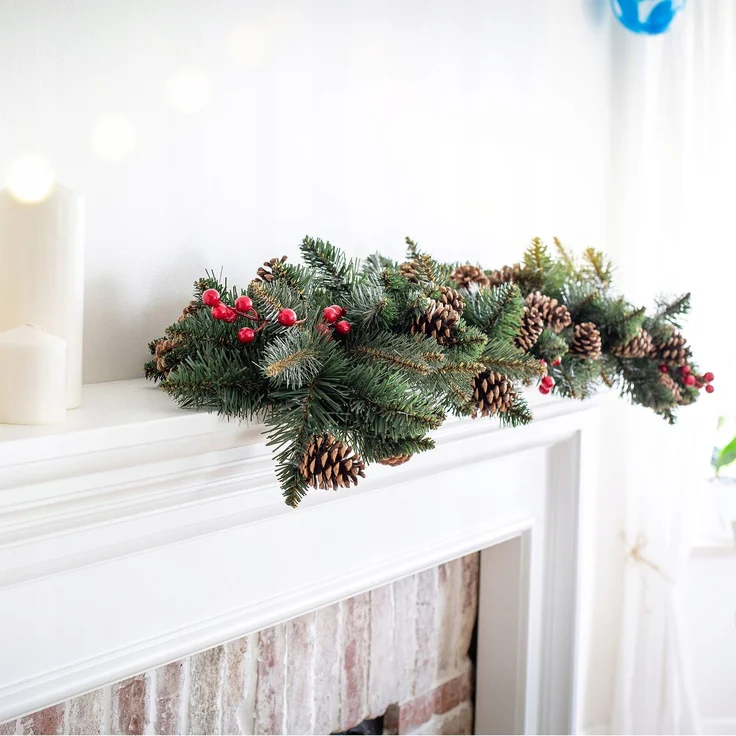 KADAX Weihnachtsbaumgirlande 115 cm. Dicht mit Zapfen – Bild 5