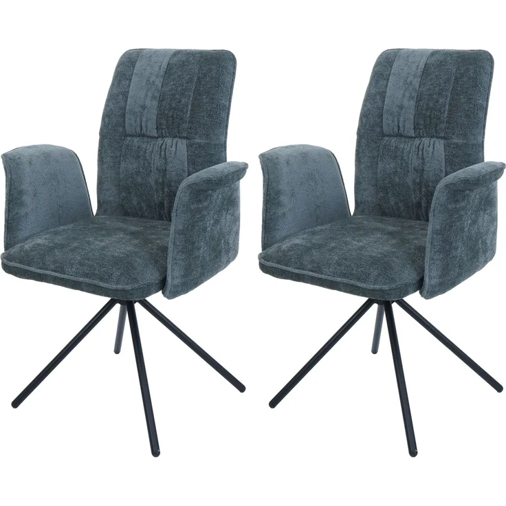 2er-Set Esszimmerstuhl HWC-N99, drehbar Armlehne Auto-Return, Stoff/Textil Chenille (340g/m²) ~ blau-grün – Bild 9