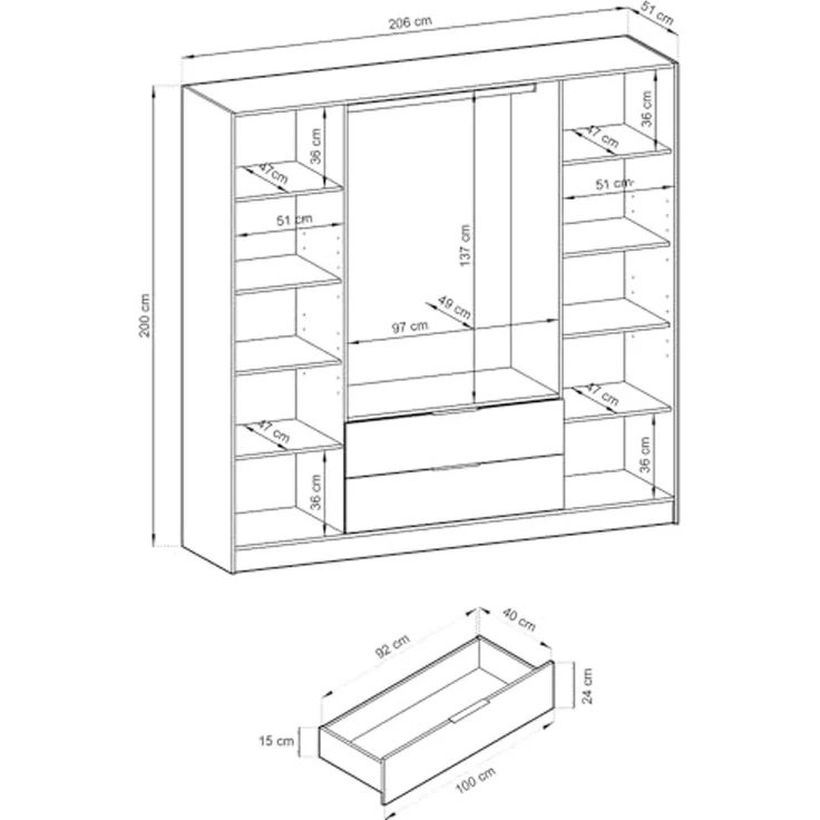 Lomadox Kleiderschrank KNOCK-160 in schwarz, 4 Türen, 2 Schubkästen, 206 cm breit – Bild 3