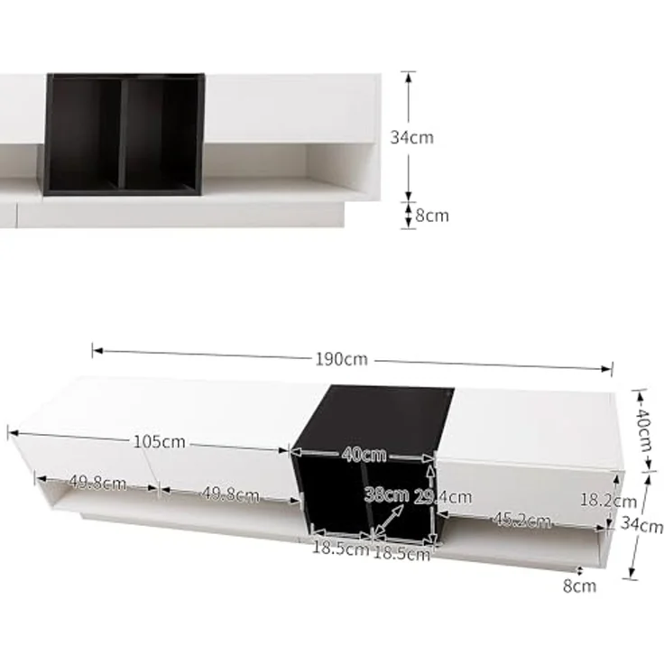 FurnitureR TV-Lowboard in Hochglanzweiß & Holzdekor, 3 Schubladen & offene Medienfächer für modernes Wohnzimmer – Bild 2