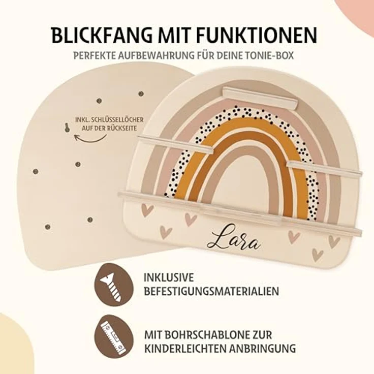 KIDSMOOD - Personalisiertes Tonie Regal für Kinderzimmer | Regenbogen Wand-Regal mit genügend Platz für Tonie-Hör-Figuren, Aussparung für Tonie-Musikbox & Kabelmanagement, Tonie Regal Mädchen & Jungen – Bild 5